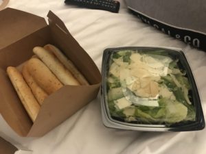 salad and breadsticks